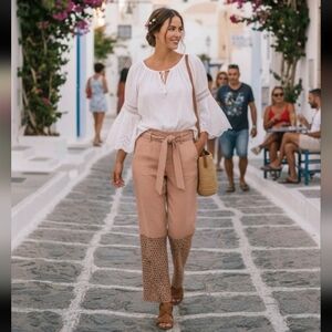 C. Luce Beige Crochet Bottoms Lined Dress Casual Boho Pants Size S.